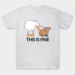 This is fine Meme funny Capybara dog Pelican Nihilism Joke T-Shirt